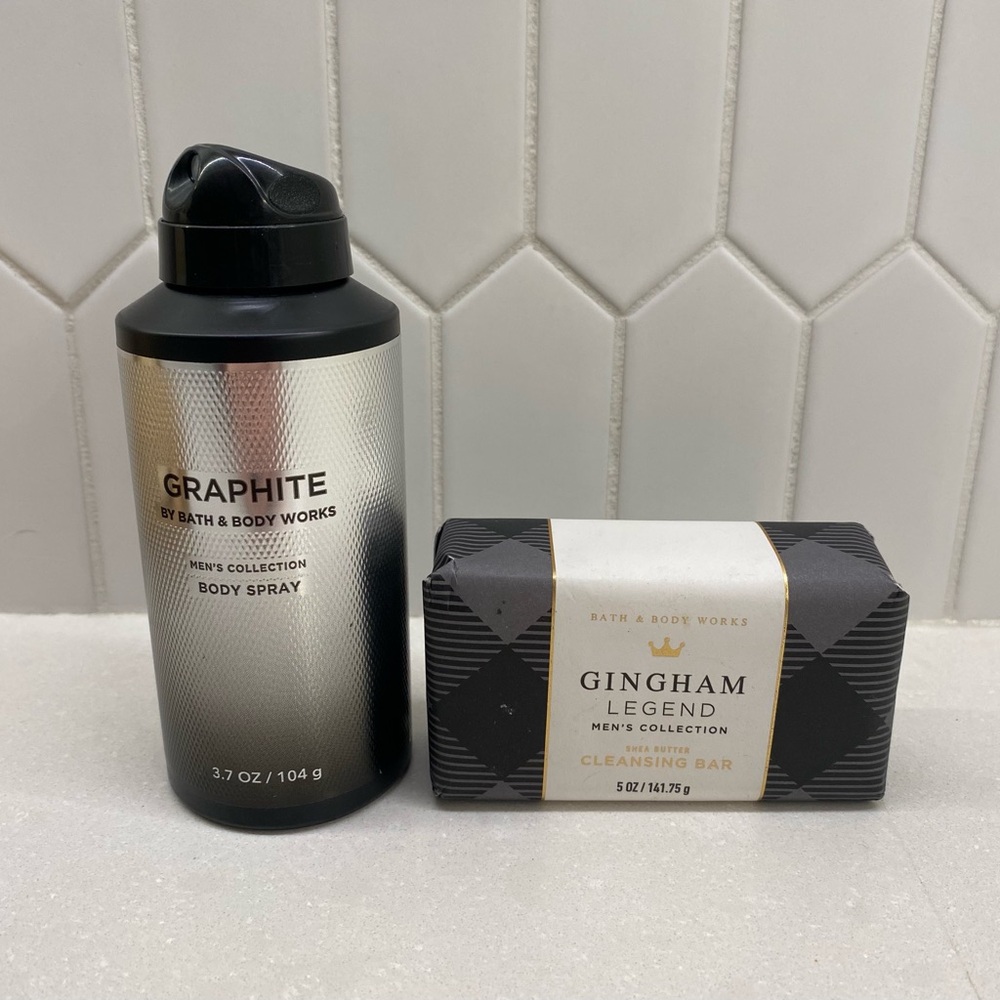 Bath & Body Works Men’s GINGHAM LEGEND Bar Soap 5oz / Graphite Body Spray New